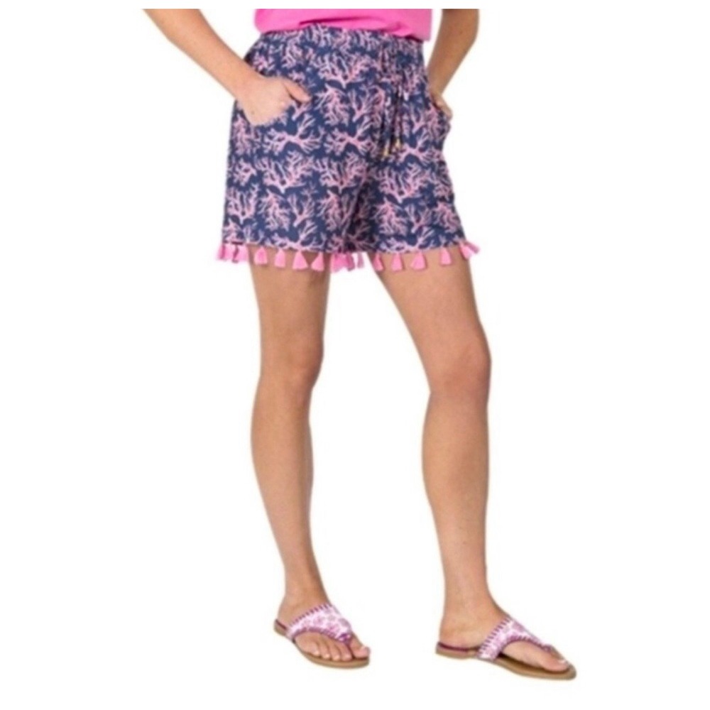 Simply Southern | Coral print shorts with tassel fringe